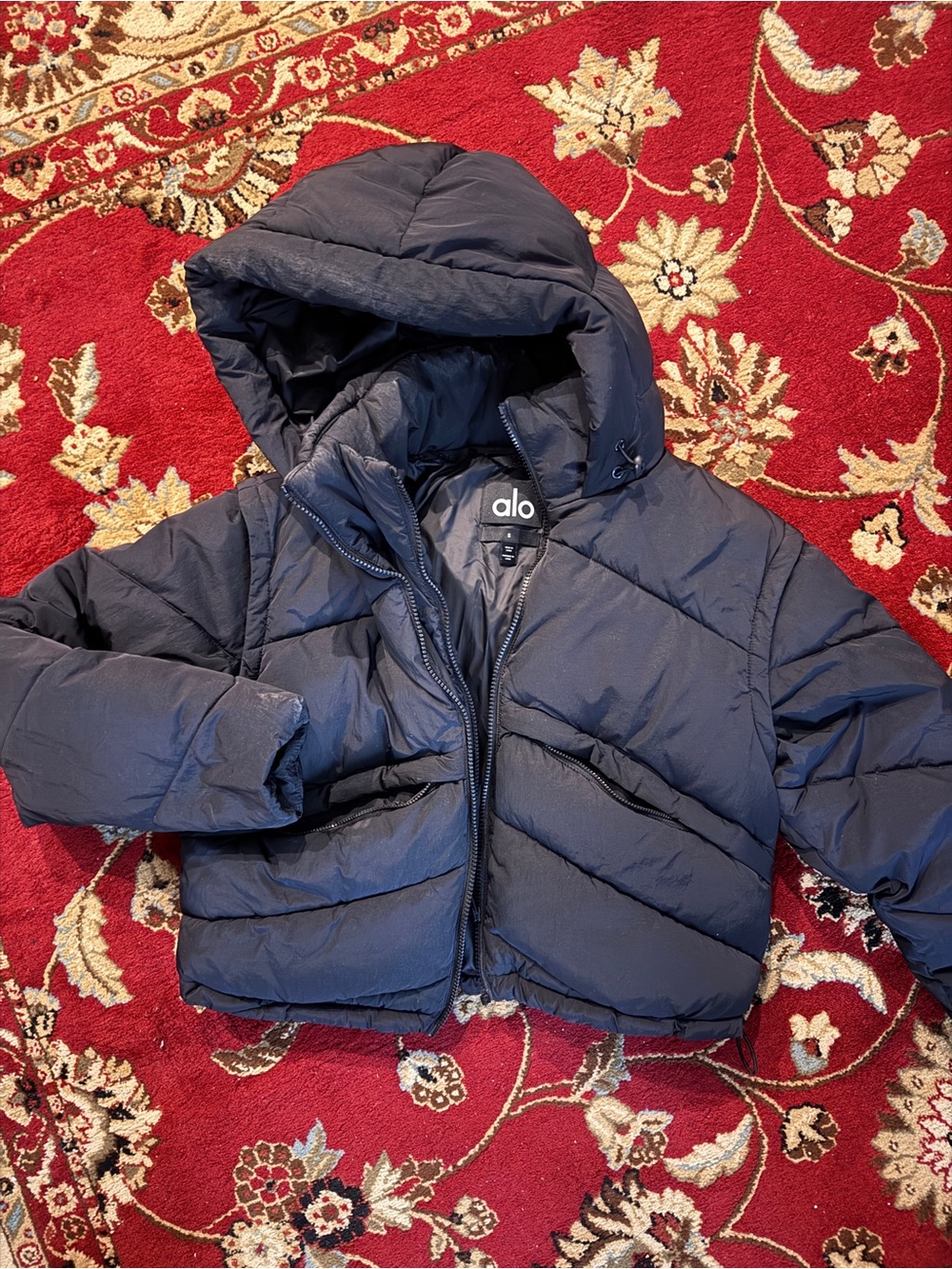 ALO Yoga black Puffer Jacket with Hood